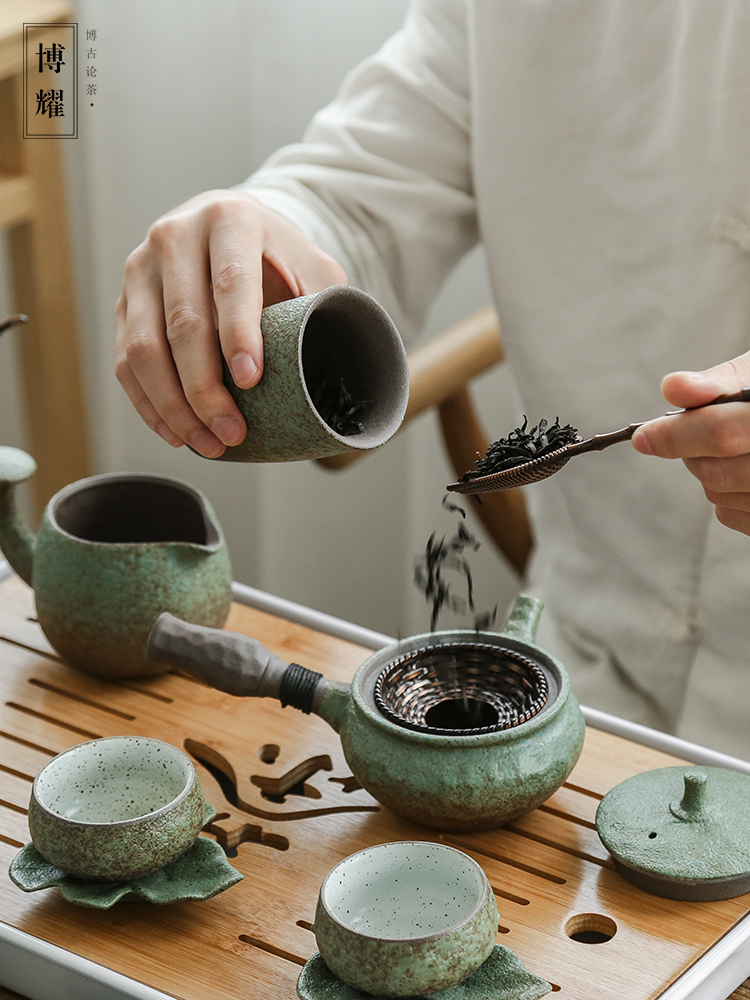 Bo yiu-chee coarse pottery teapot Japanese kung fu tea sets tea tray was contracted household ceramic tea cups, complete set