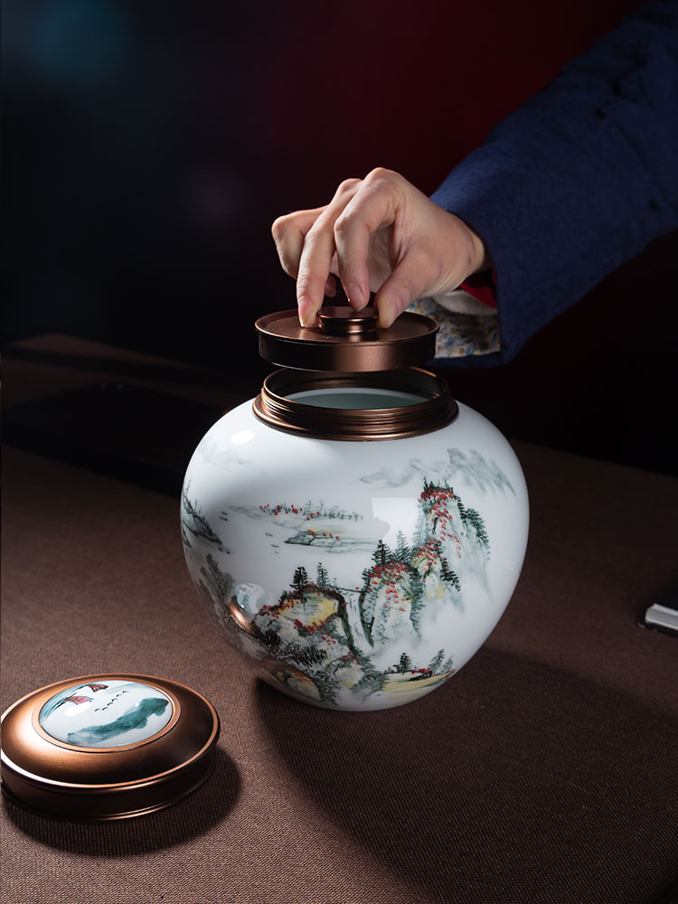 Jingdezhen ceramics hand - made scenery caddy fixings Chinese style household adornment ornament POTS sealed as cans