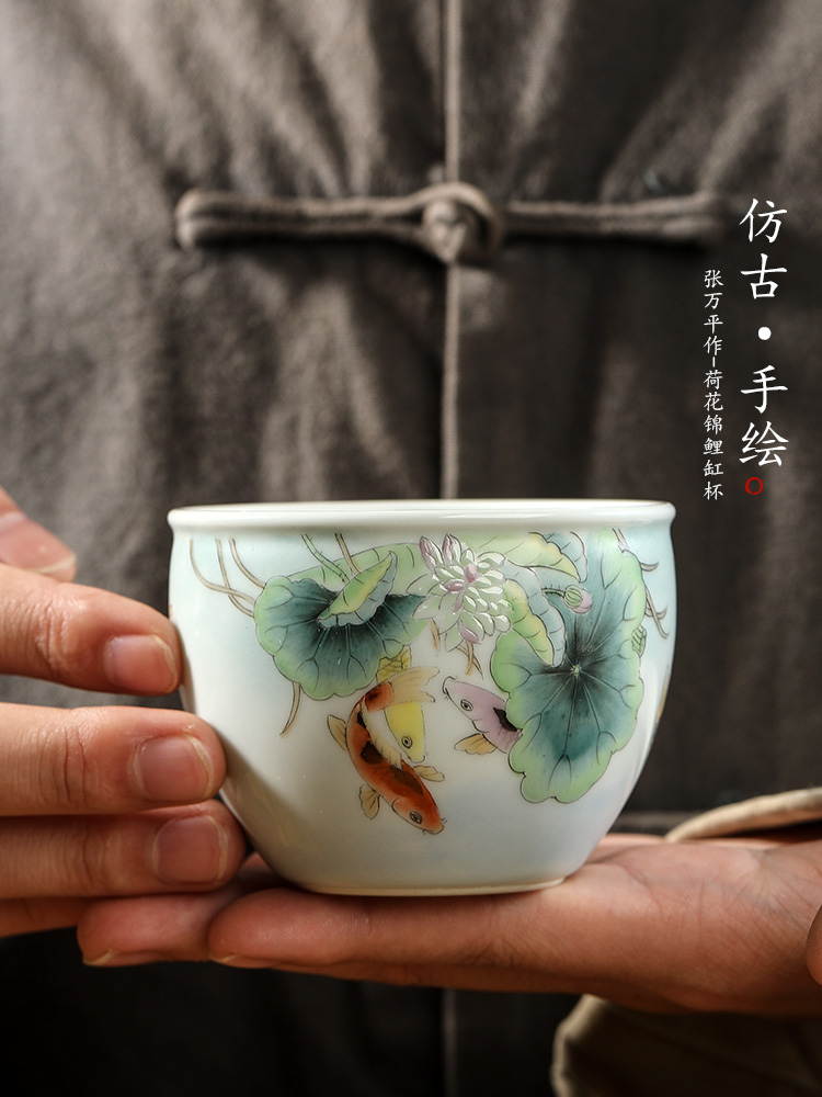 Pure manual jingdezhen master cup single CPU kung fu tea set to restore ancient ways ceramic cups sample tea cup single hand - made of goldfish