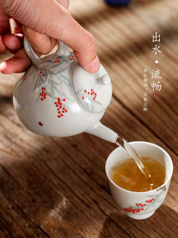 Hand - made teapot Chinese jingdezhen all Hand from the single pot of tea plant ash glaze ball hole ceramic pot of trumpet