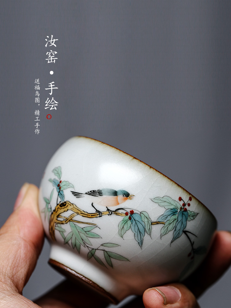 Cup your up jingdezhen hand - made painting of flowers and birds on the master Cup tea pure manual kunfu tea Cup small sample tea Cup