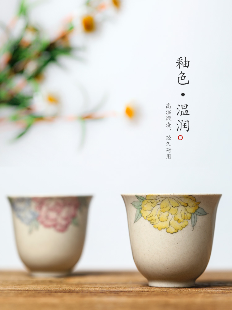 Small ceramic cups fragrance - smelling cup sample tea cup jingdezhen hand - made master cup single cup plant ash peony kung fu to the CPU