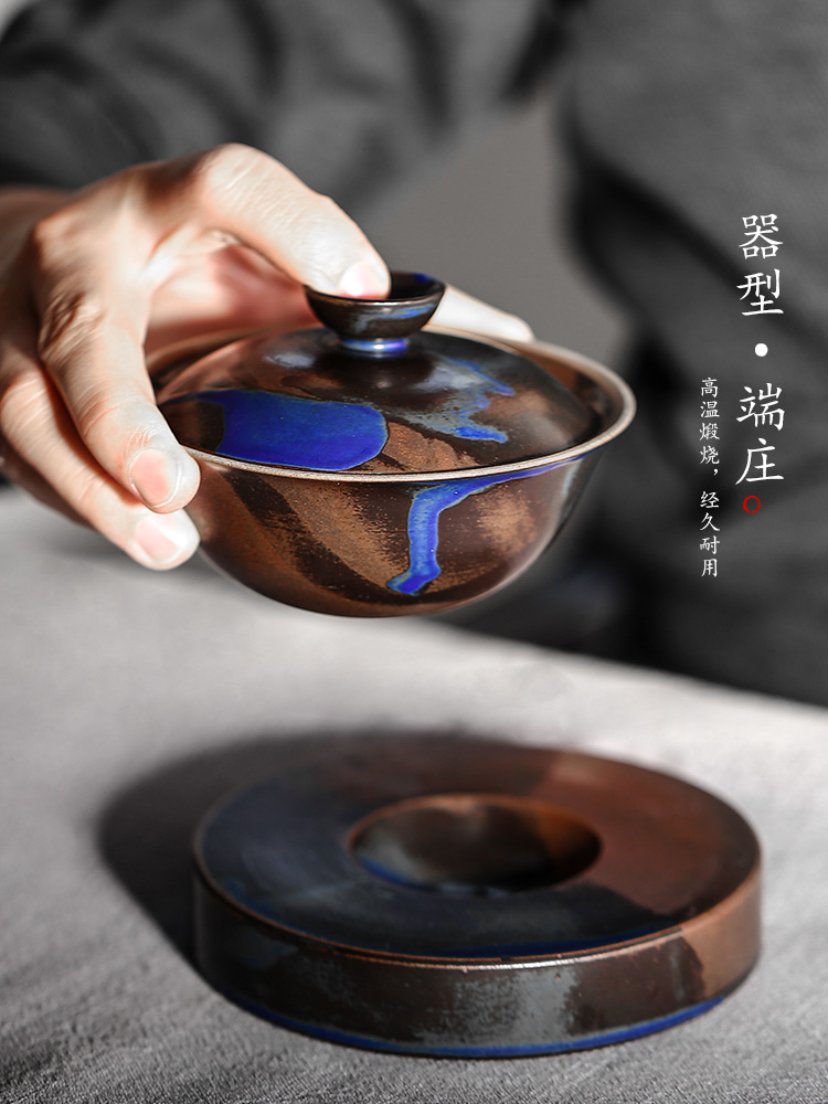 Jingdezhen three tureen ceramic cups kung fu bowl is only a single hot large checking tea tea set