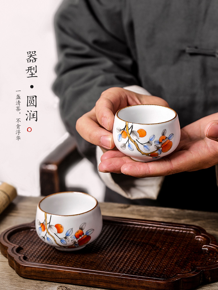 Jingdezhen ceramic single CPU master kung fu tea cups cup hand - made persimmon persimmon satisfied sample tea cup pure manual your up tea sets