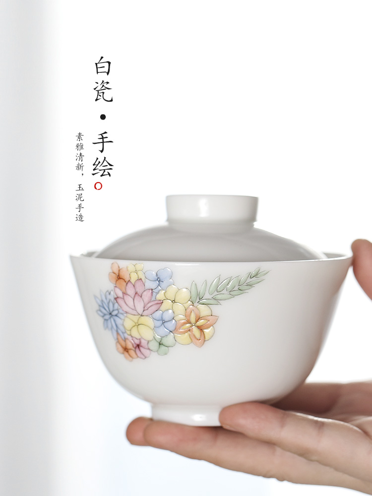 Kombucha tea tureen single anti hot large jingdezhen pure manual white porcelain tea bowl hand - made orchids ceramic tea set