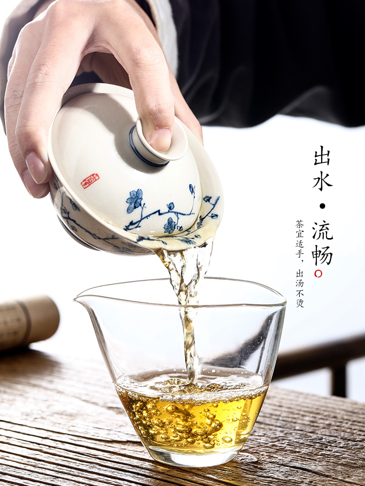 Jingdezhen blue and white tureen tea cups large pure manual plant ash not hot bowl hand - made name plum tea