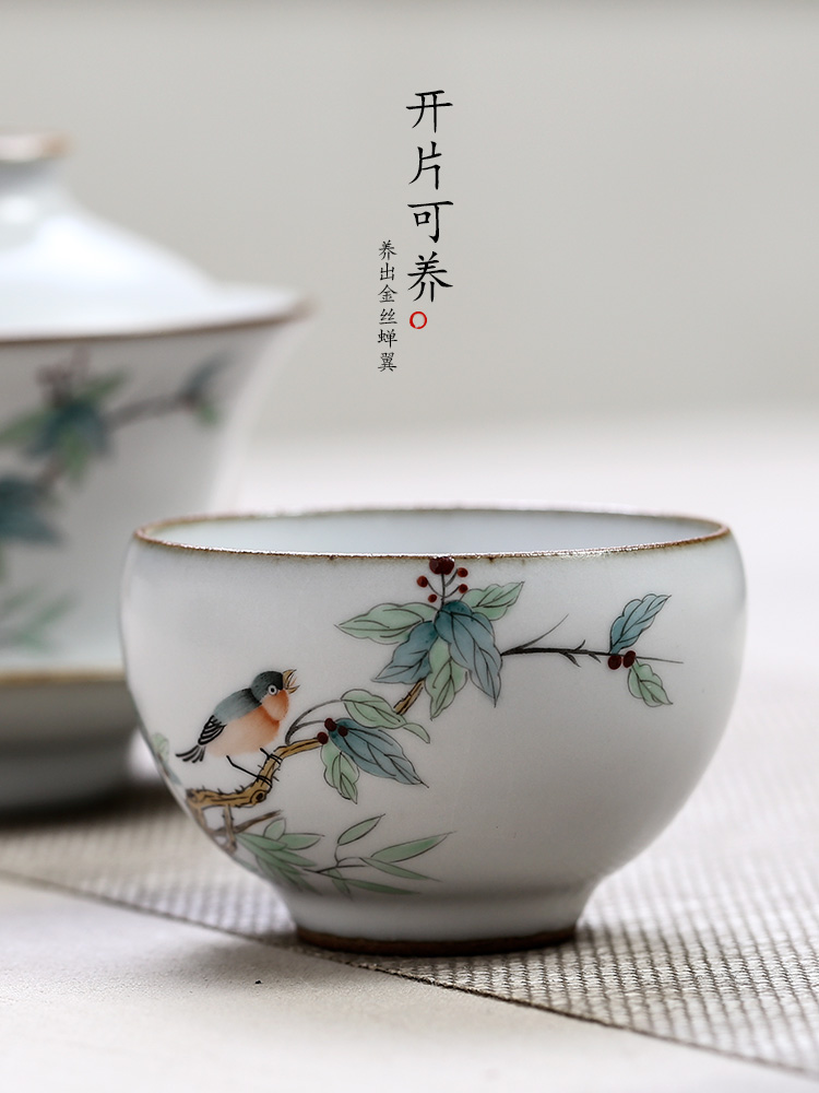 Cup your up jingdezhen hand - made painting of flowers and birds on the master Cup tea pure manual kunfu tea Cup small sample tea Cup