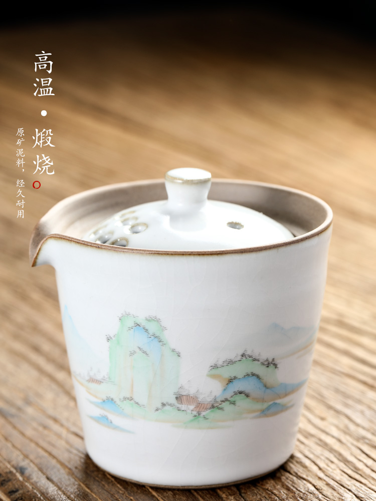Jingdezhen your up hand grasp pot of pure manual hand landscape ceramic kunfu tea tureen teapot teacup is not hot