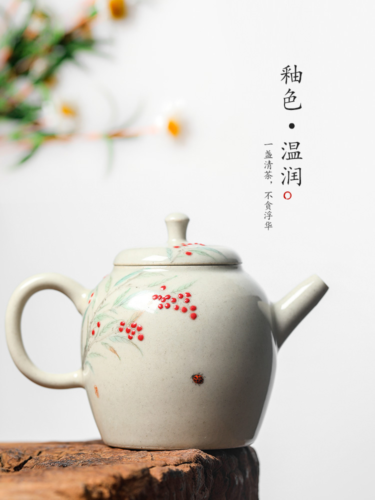 Hand - made teapot Chinese jingdezhen all Hand from the single pot of tea plant ash glaze ball hole ceramic pot of trumpet