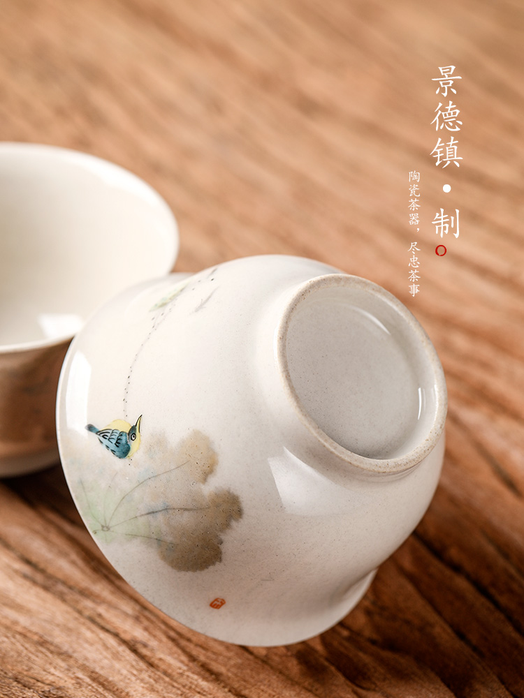 Jingdezhen ceramic masters cup single cup pure manual kung fu tea sample tea cup high - end tea plant ash water bird