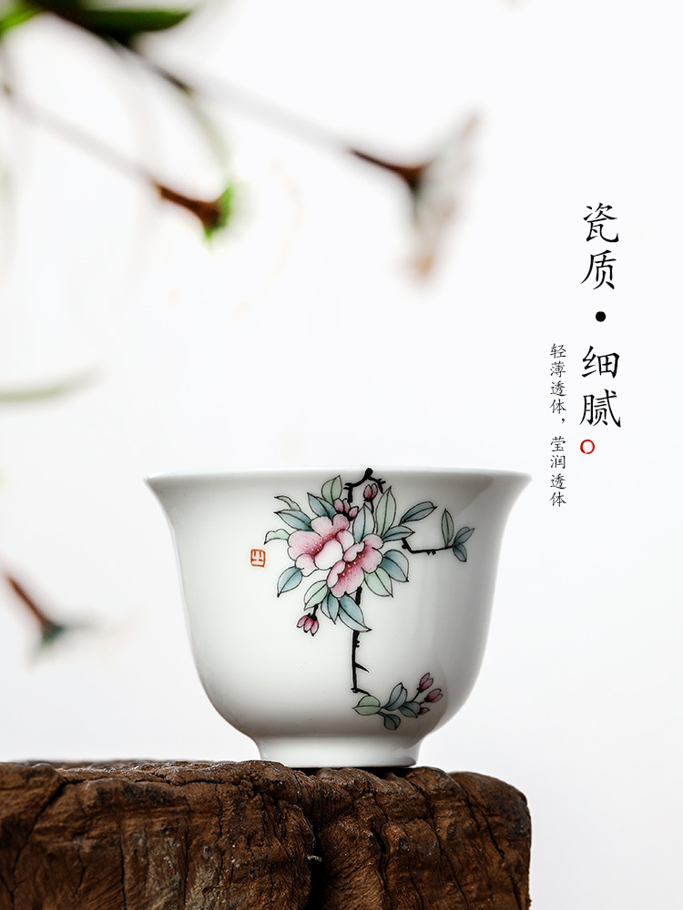 Jingdezhen hand - made sample tea cup single cup pure manual master cup only kung fu cups white porcelain tea set female flowers