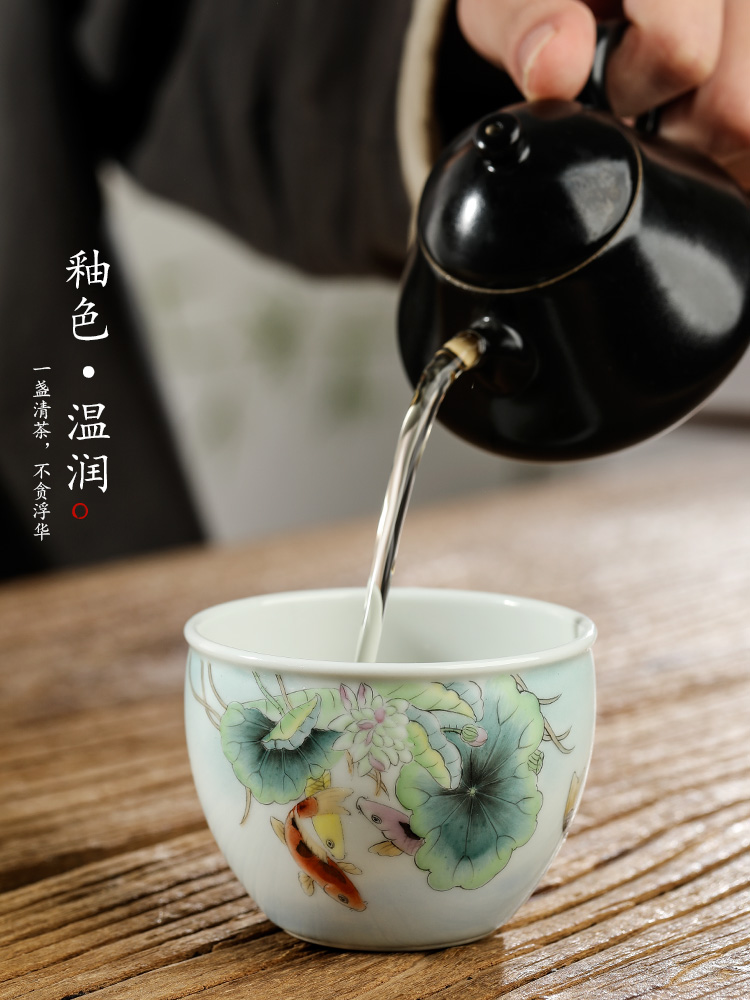 Pure manual jingdezhen master cup single CPU kung fu tea set to restore ancient ways ceramic cups sample tea cup single hand - made of goldfish