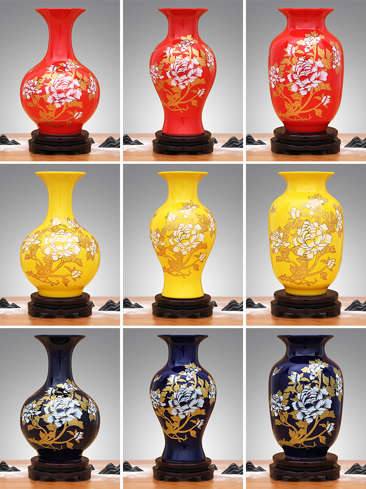 Jingdezhen ceramics floret bottle furnishing articles China red Chinese style living room flower arrangement festival I home decoration