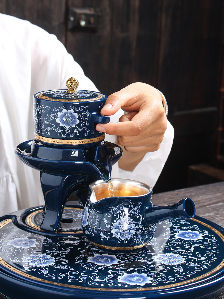 Jingdezhen manual coppering. As silver tea set household contracted lazy people make tea stone mill semiautomatic tea kungfu tea cups