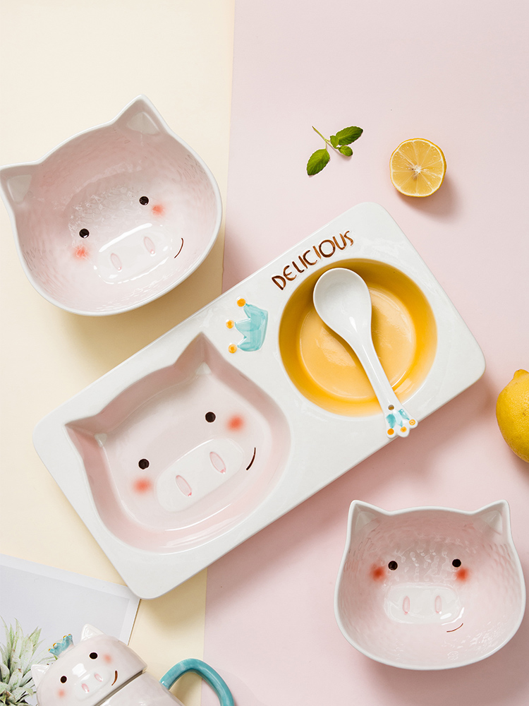 Boss on McDull pig ceramic dishes and lovely rainbow such as bowl with cover mercifully household suit children 's breakfast frame plate