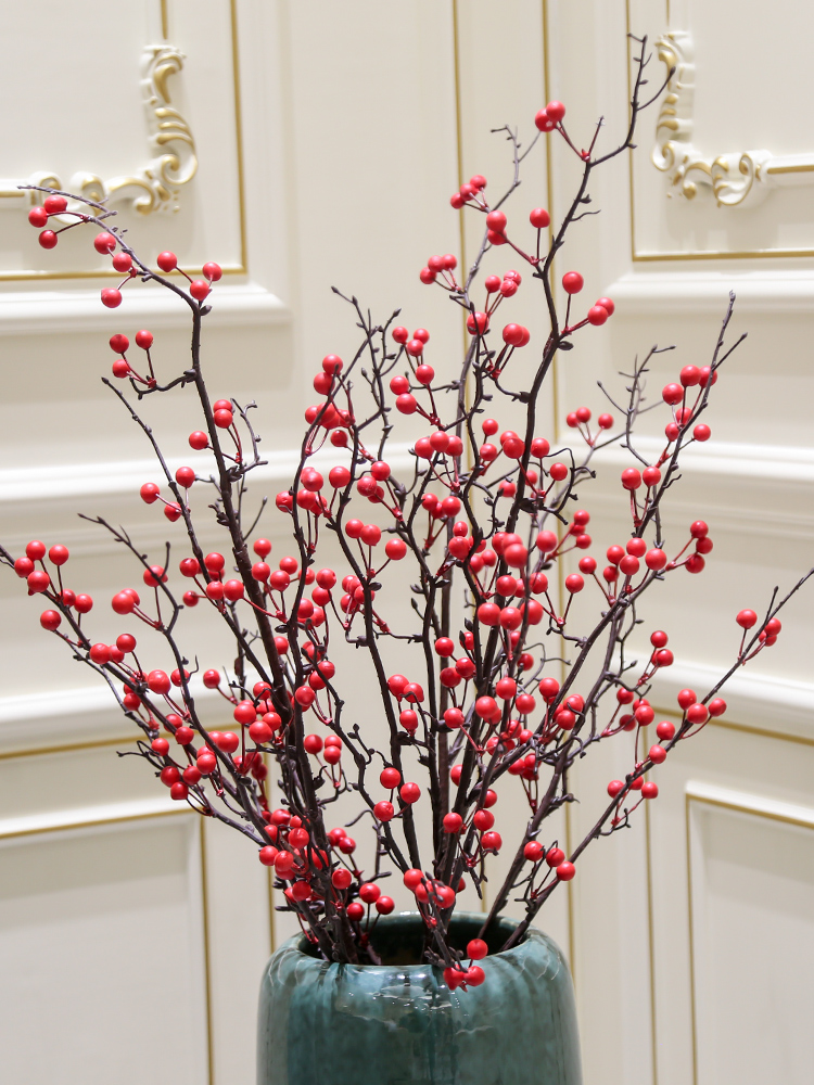 High - grade large branches of red berry fruit wutong fruit large ground dried flowers floral furnishing articles pottery decorative flower arrangement