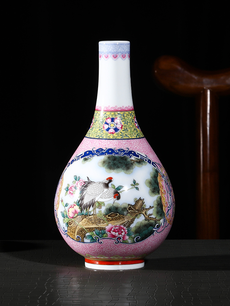 Jia lage jingdezhen ceramic furnishing articles YangShiQi the qing qianlong enamel color restoring ancient ways is loose the crane, yuhuan gall bladder vase