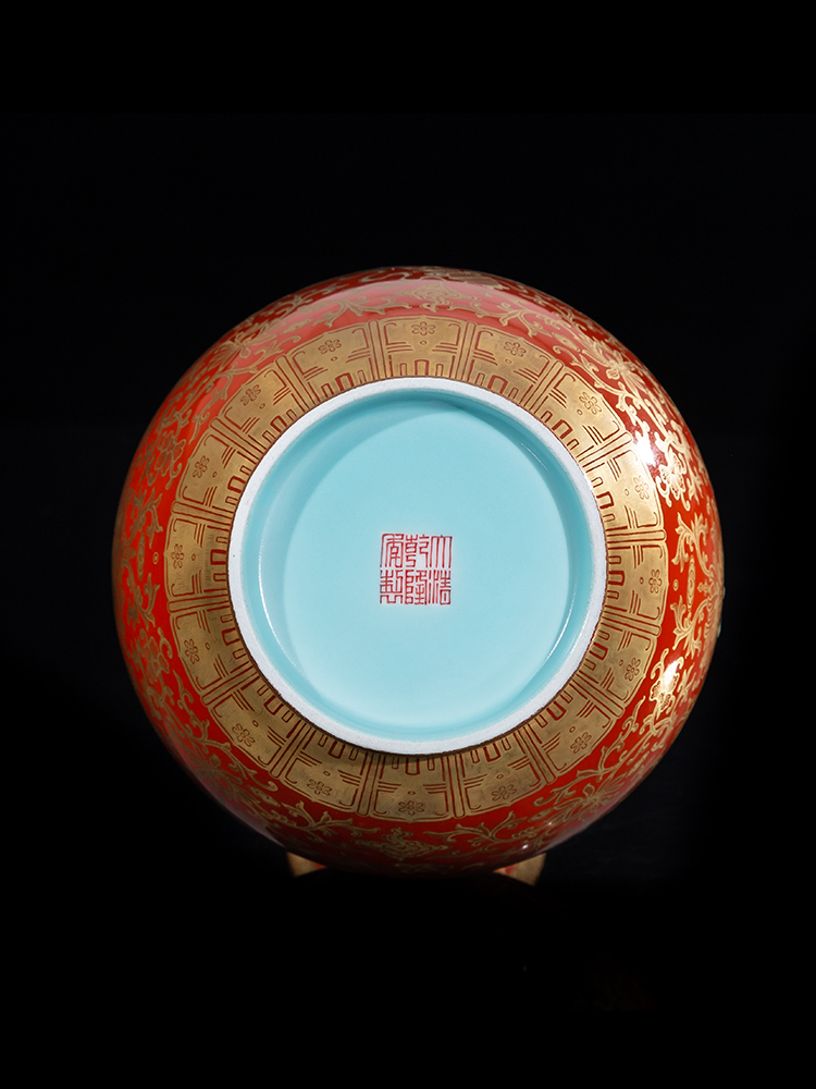 Jia lage jingdezhen ceramic vase YangShiQi hand - made alum red paint in a branch grain satisfied double ears