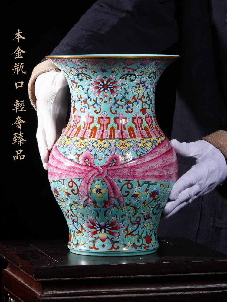 Jia lage jingdezhen home furnishing articles indoor ceramic vase YangShiQi green pastel lotus design grain baggage