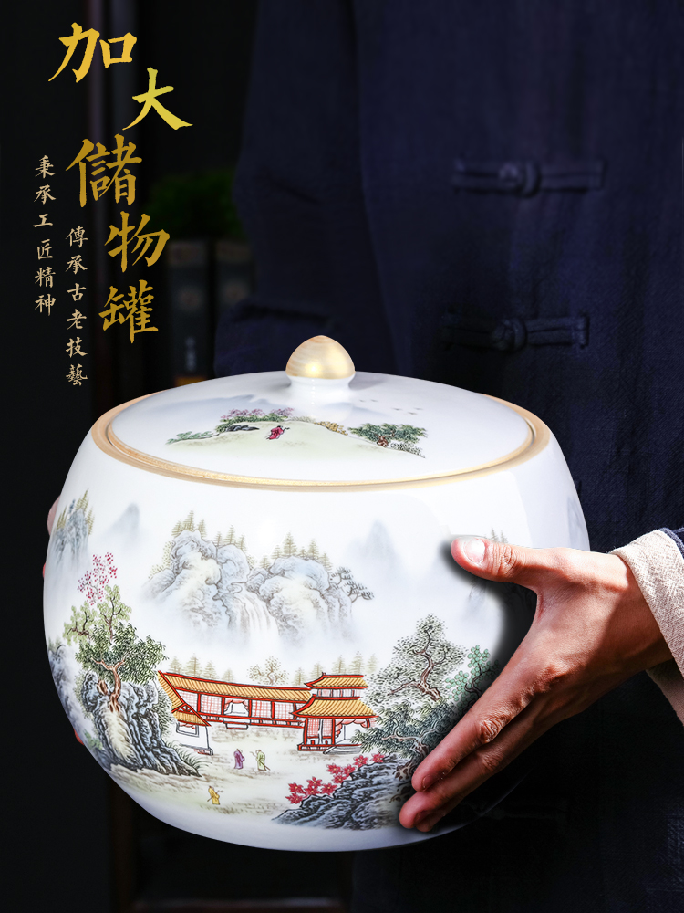 Jingdezhen ceramics sealed with cover puer tea caddy fixings large storage tank is Chinese style household adornment furnishing articles