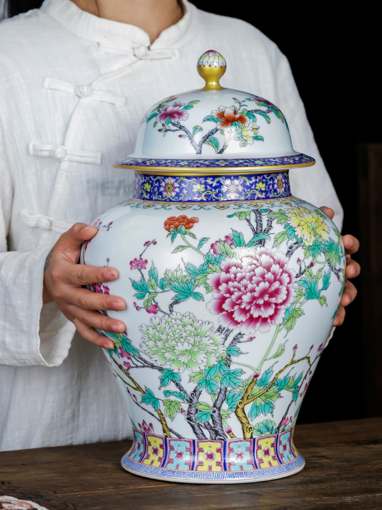 Jingdezhen ceramics caddy fixings large colored enamel high - capacity archaize puer tea storage jar restoring ancient ways