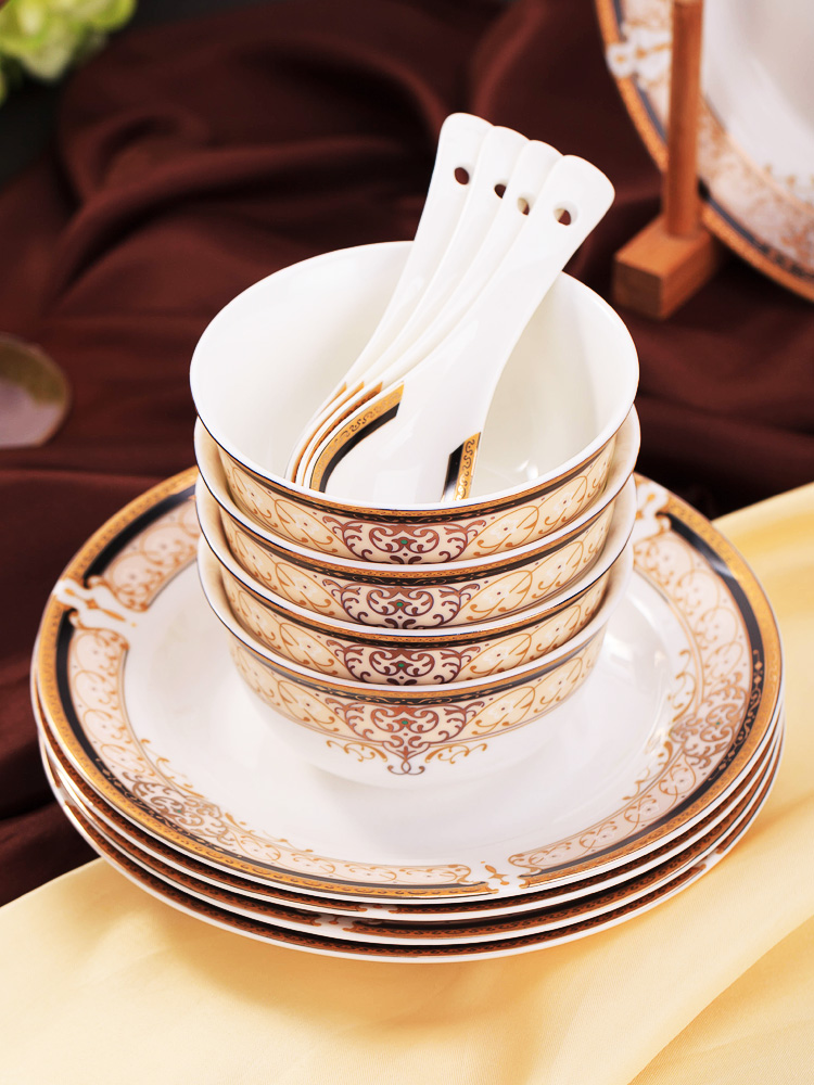 Jingdezhen porcelain bowls ipads plate suit household ceramics tableware suit European dishes to eat bowl chopsticks combination
