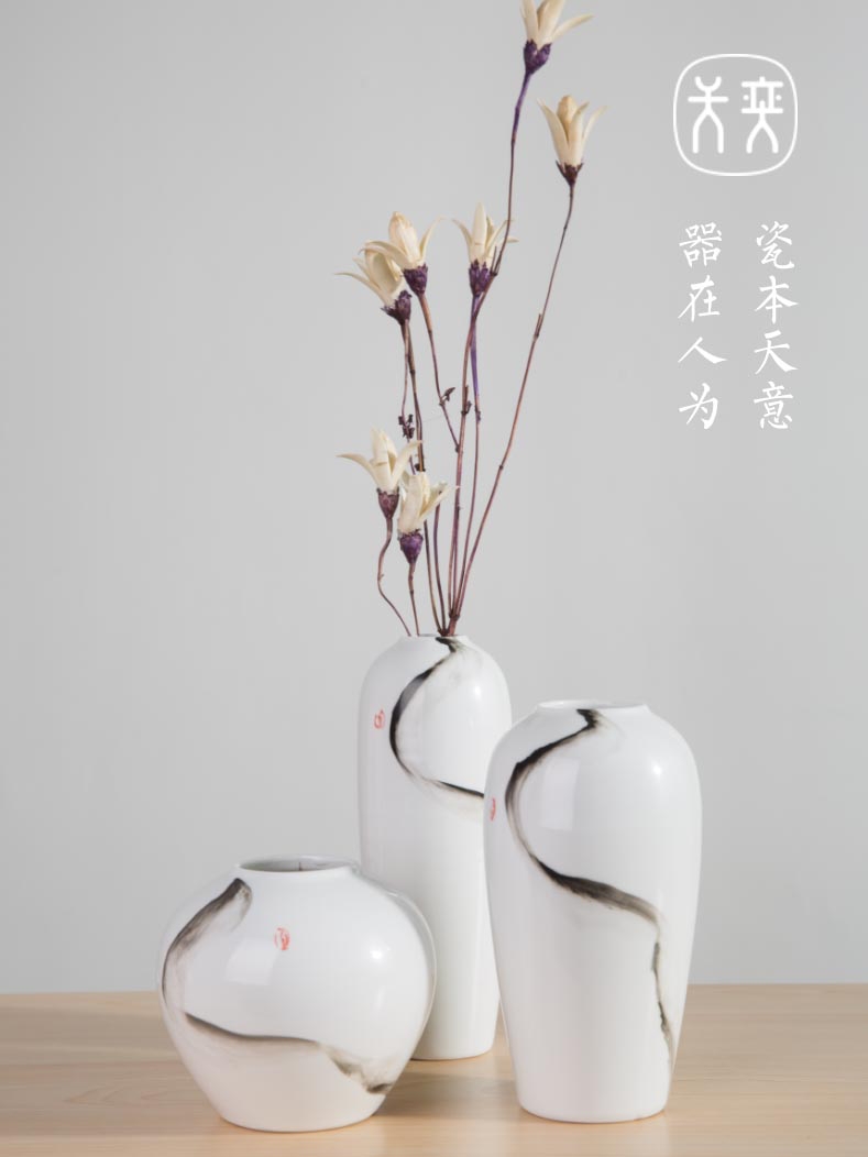 "Ink painting" Wilson of jingdezhen day ceramic vase furnishing articles ornaments simulation flower flower arranging Chinese zen three - piece suit