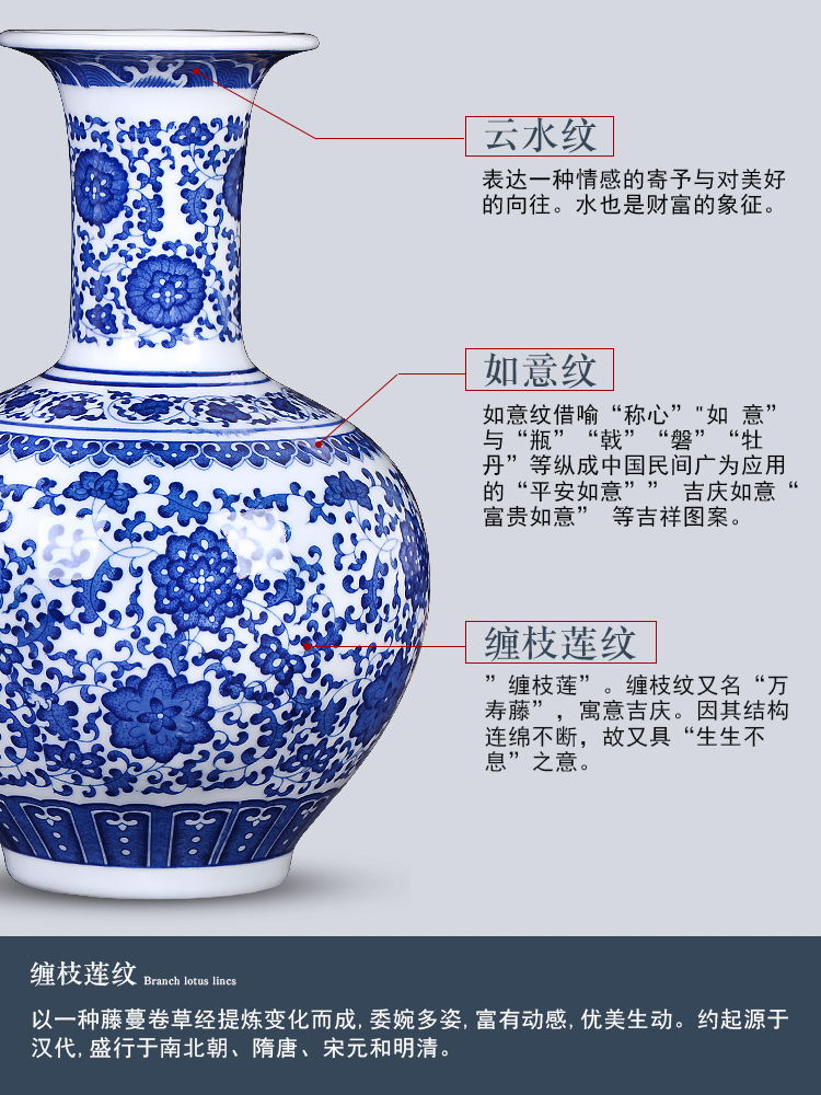 Jingdezhen ceramics modern new Chinese antique blue and white porcelain vases, flower arrangement home sitting room adornment is placed