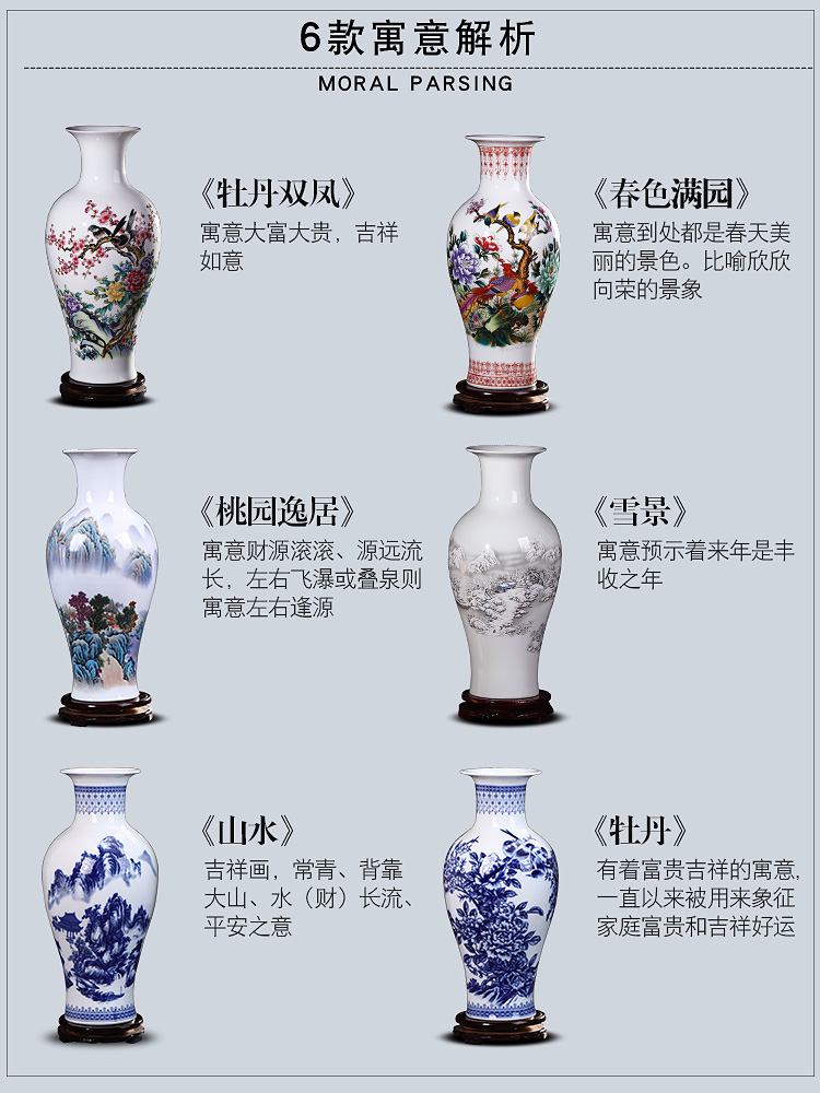 Jingdezhen ceramics antique blue and white porcelain vases, flower arrangement of new Chinese style living room TV ark, wine accessories furnishing articles