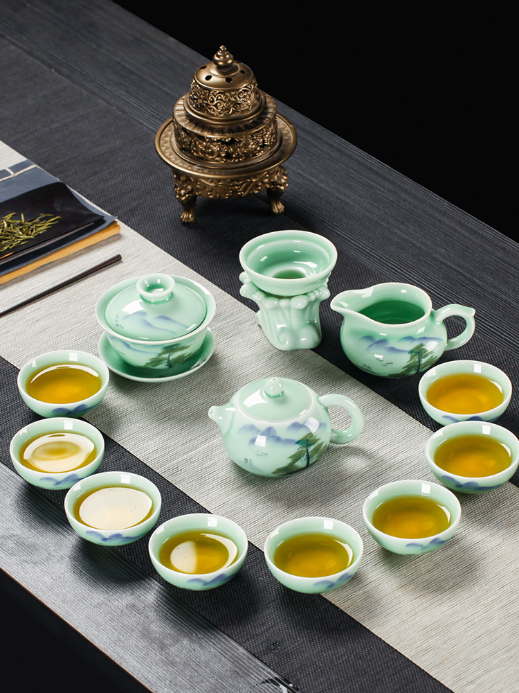 Tea set household contracted jingdezhen ceramic celadon teapot teacup Tea tray of a complete set of hand - made kung fu Tea