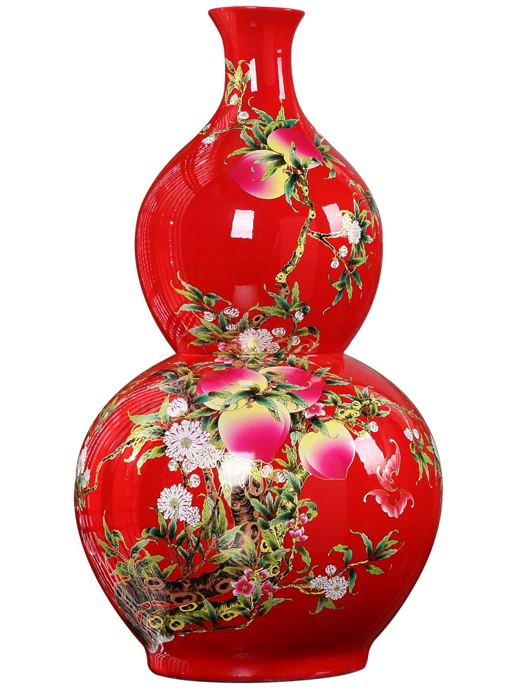 Jingdezhen ceramics red bottle gourd vases large new living room TV cabinet decoration of Chinese style household furnishing articles