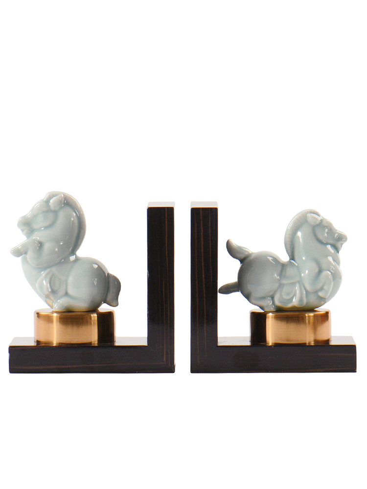 New classical Chinese style horse bookends furnishing articles office study success feng shui ceramic opening gifts