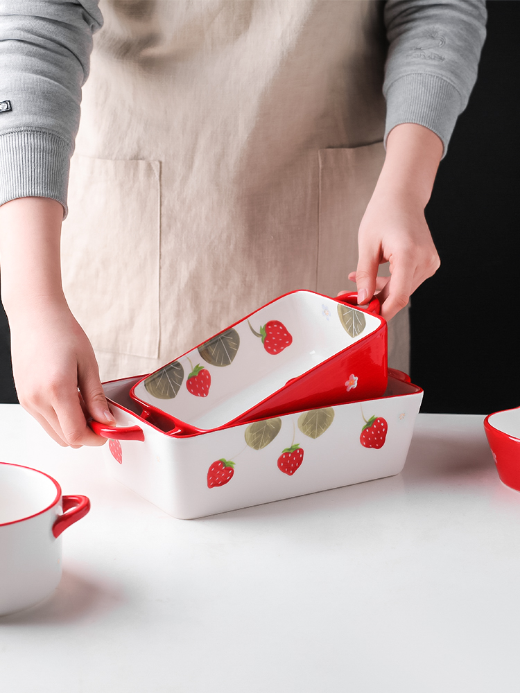 Sichuan island house pan ceramic cheese baked FanPan oven microwave oven plate tableware special rectangle baking bowl