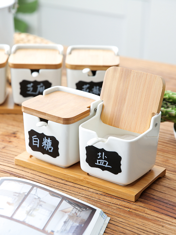 In northern sichuan ceramic seasoning sauce pot jar household kitchen salt shaker with the salt, sugar, monosodium glutamate seasoning box set
