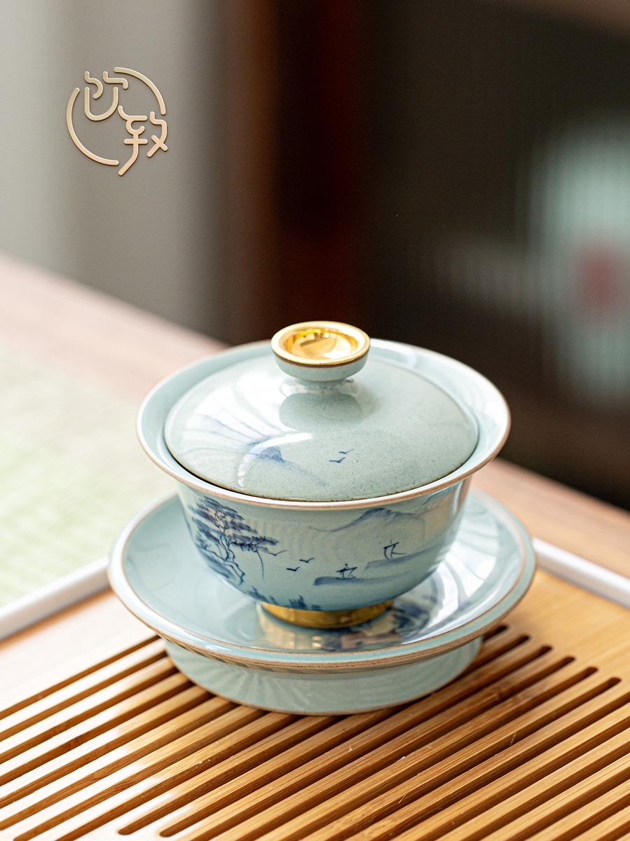 Ultimately responds to clay retro hand - made porcelain tureen large three ceramic manual single kung fu tea tea cups