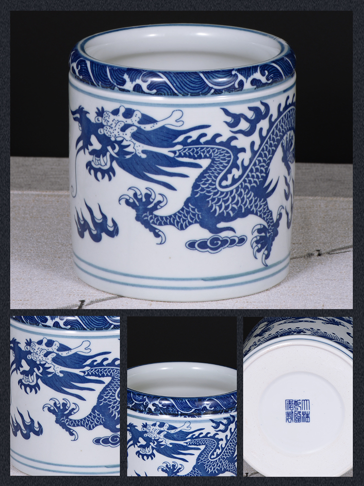 Jingdezhen ceramics adornment blue pen container study office handicraft student the teacher 's day gifts furnishing articles