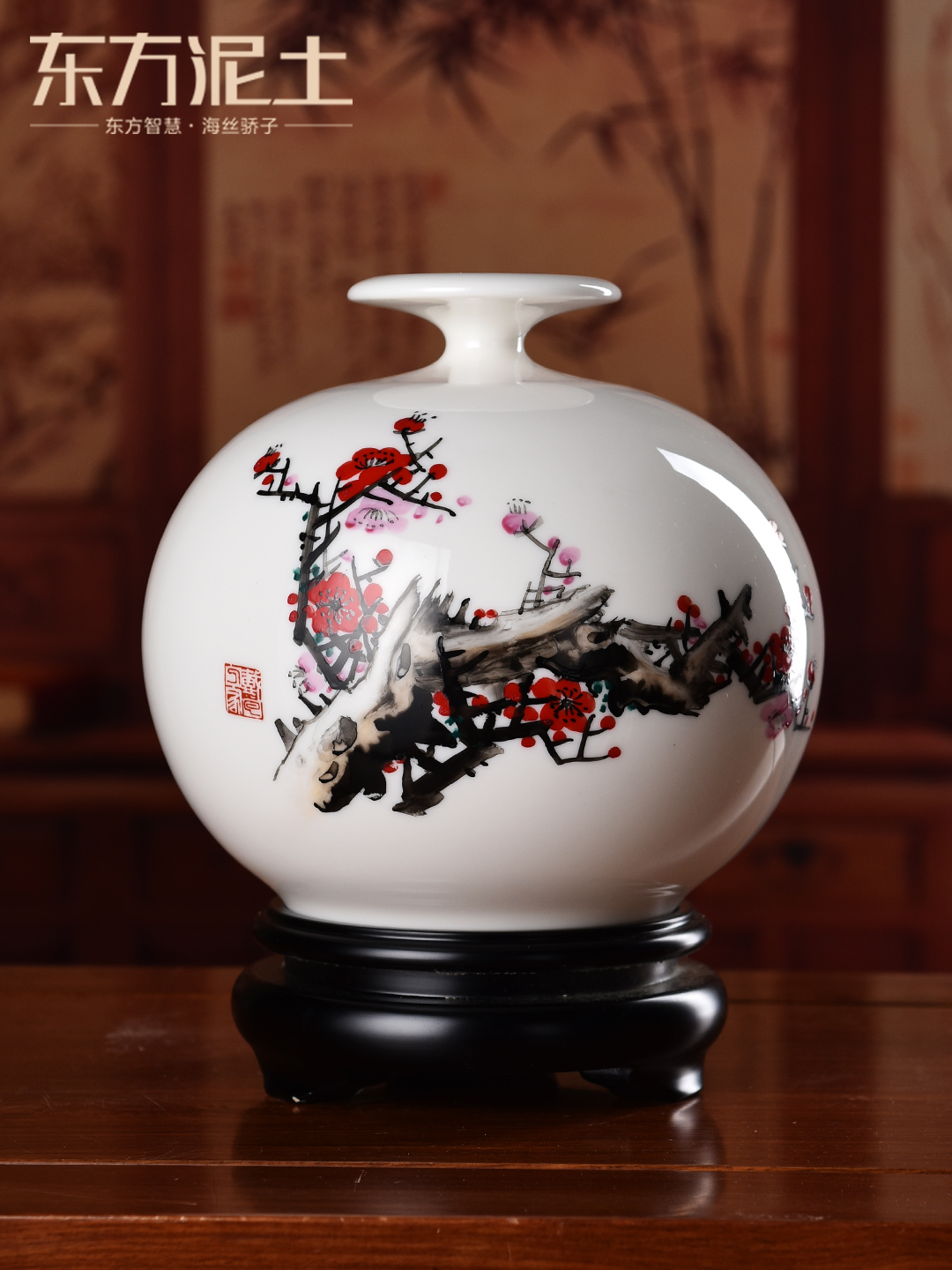 Oriental soil hand - made ceramics name plum flower vase furnishing articles of Chinese style living room a study rich ancient frame art ornaments