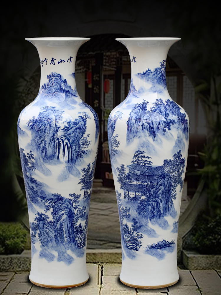 Jingdezhen blue and white porcelain hand - made yunshan xiufeng sitting room of large vase household ceramics furnishing articles store decoration