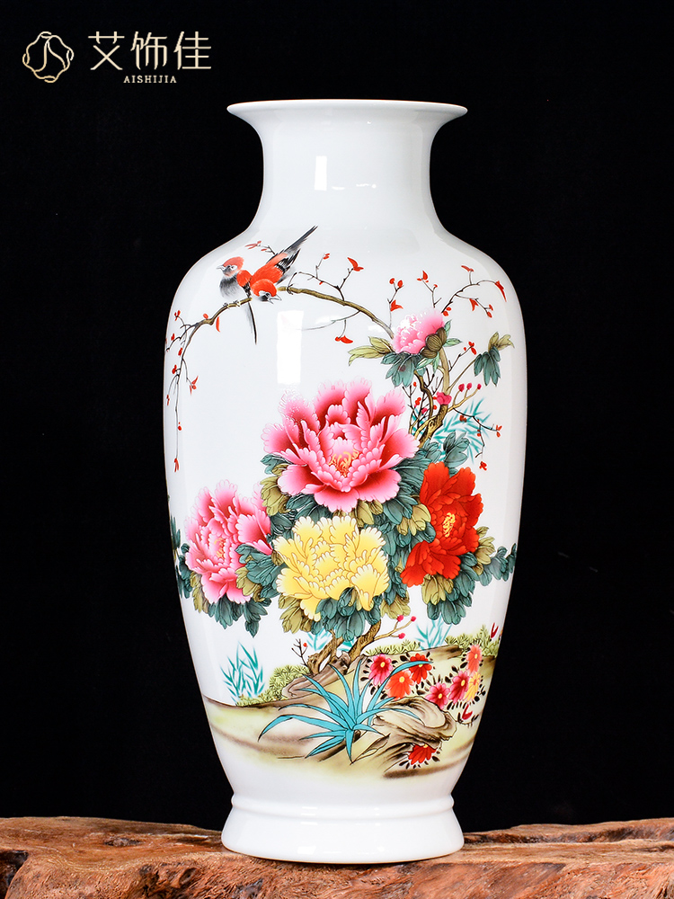 Jingdezhen ceramics powder enamel blooming flowers vase household flower arranging Chinese style living room TV ark adornment furnishing articles