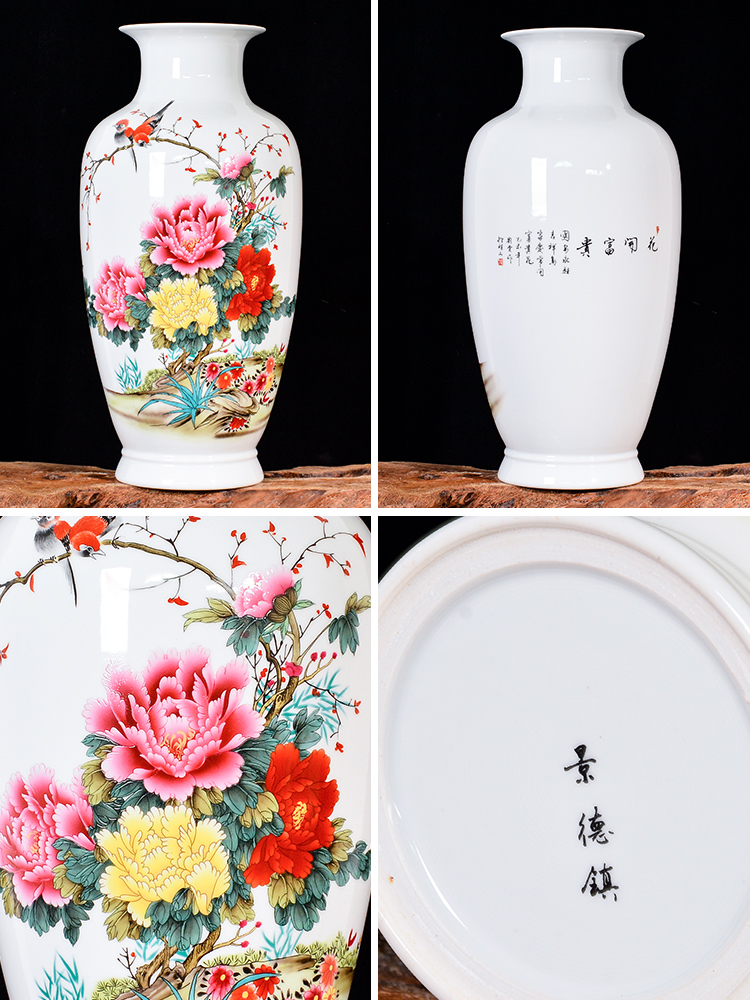 Jingdezhen ceramics powder enamel blooming flowers vase household flower arranging Chinese style living room TV ark adornment furnishing articles