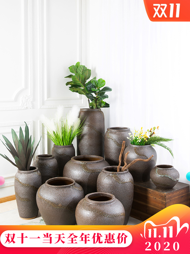 Dried flower vases, pottery jingdezhen ceramic flower implement restoring ancient ways is the sitting room porch flower arranging coarse pottery combination furnishing articles ornaments