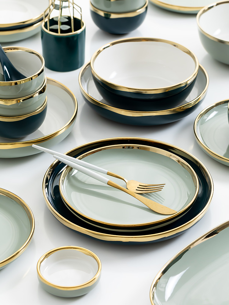 Light dishes suit boreal Europe style key-2 luxury web celebrity ceramic bowl dish bowl chopsticks tableware portfolio bowl bowl home plate