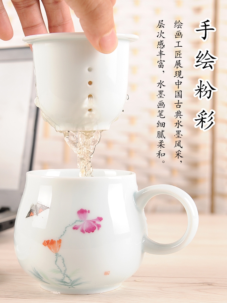 Jingdezhen ceramic cups with cover glass filter to ultimately responds a cup of tea cup keller female office separation