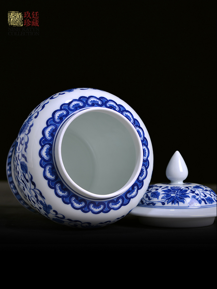 Jingdezhen hand - made blue large pot tea urn checking ceramic tea pot store fermented tea furnishing articles