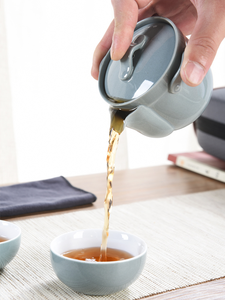 Having travel tea set suit small household set of ceramic tea cups with parts portable package coarse pottery teapot crack cup
