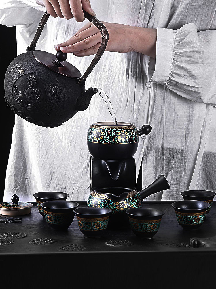 Morning high Taiwan old fortunes calcined clay make tea tea set stone mill automatic kung fu tea tea cups