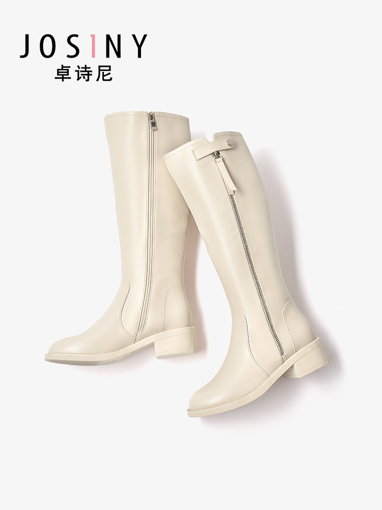 zhuoshini, autumn and winter, tall, short, white knight, horse boots, long leather boots, women's shoes, 2019, new style, no more than knee