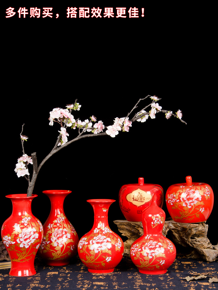 Jingdezhen ceramics China red vases, flower arrangement home sitting room small porcelain furnishing articles h1 wedding decorations