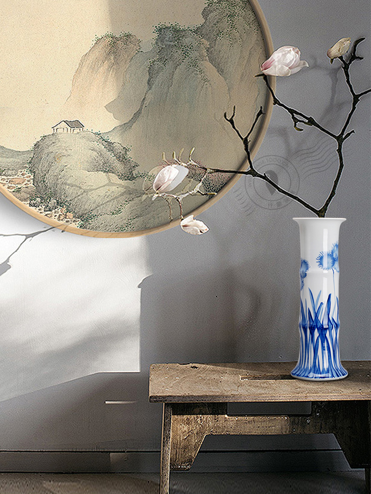 Jingdezhen ceramics tube lucky bamboo vases, flower arranging is placed a sitting room be born king straight water culture flower arrangement