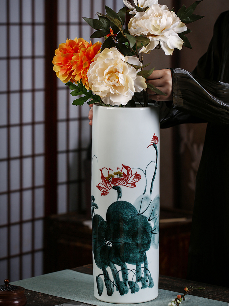 Jingdezhen ceramics tube lucky bamboo vases, flower arranging is placed a sitting room be born king straight water culture flower arrangement
